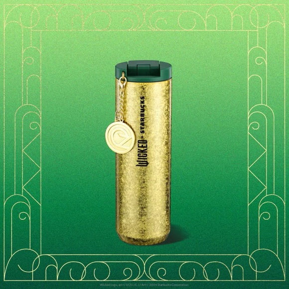 Starbucks x WickedEmerald City Oz Charm Gold Crackle 16oz Tumbler Cup NWT